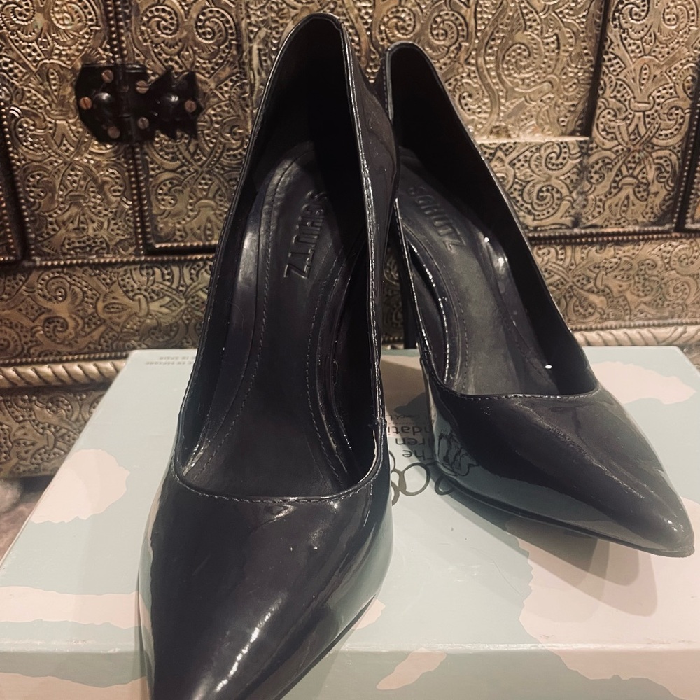 Schutz Navy Patent Leather Heels